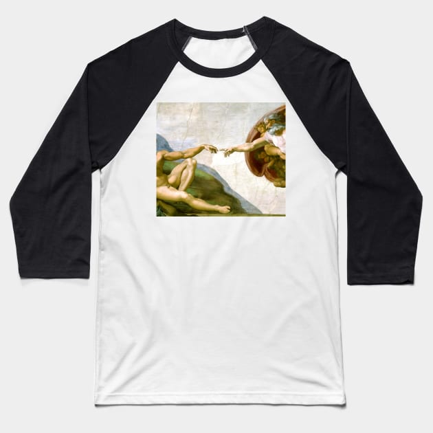 The Creation of Adam Painting by Michelangelo Sistine Chapel Baseball T-Shirt by podartist